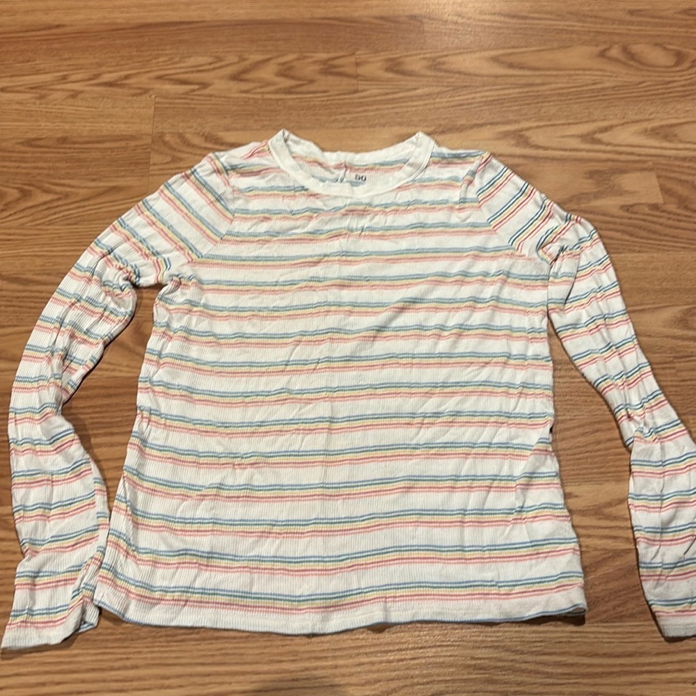 SO woman’s rainbow long sleeve shirt size medium. Very soft & perfect for laying